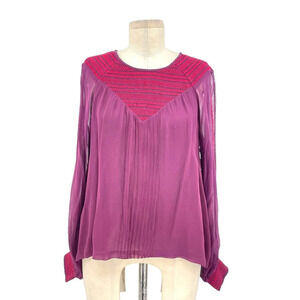Antik Batik Frawley Embroidered Blouse Shirt Top Burgundy Purple Pink Size Small